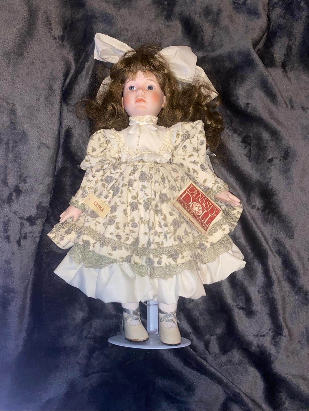 Dynasty Collection Cayala Porcelain Doll in Cream and Sage Floral Dress